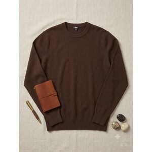 Uniqlo Mens Extra Fine Merino Wool Crew Neck Sweater Brown XL